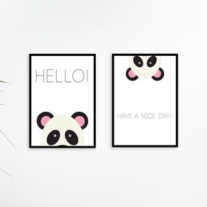 Panda Nursery Decor Print Set, Minimalist Animal Wall Art (PDF)