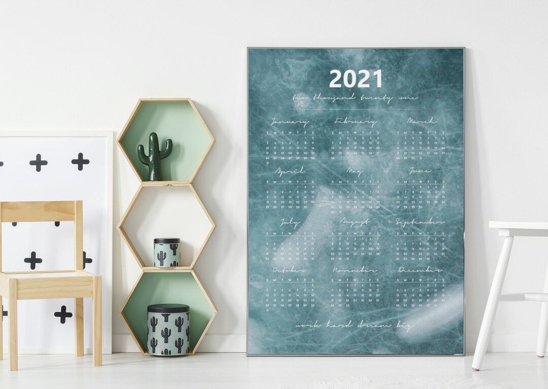Printable Poster Calendar 2021 blue Marble Wall - Etsy