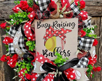Busy raising ballers Wreath, Baseball Decor, Baseball Themed Decor, Softball Wreaths, Sports Door Decor, Everyday Front Door Wreath