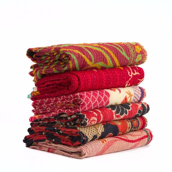 Wholesale Lot 5 Pc Kantha Quilt Cotton Handmade Vintage Bedspreads Boho Blanket 