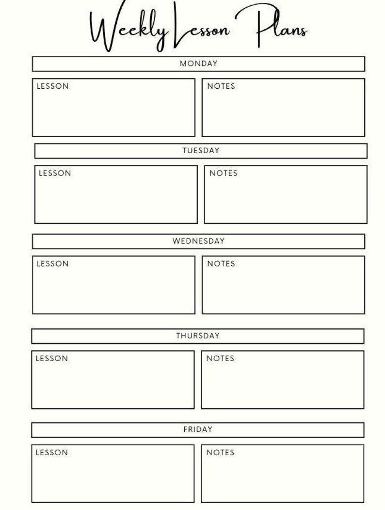 PRINTABLE Weekly Lesson Plan Template PDF, Minimalistic Lesson Plan ...
