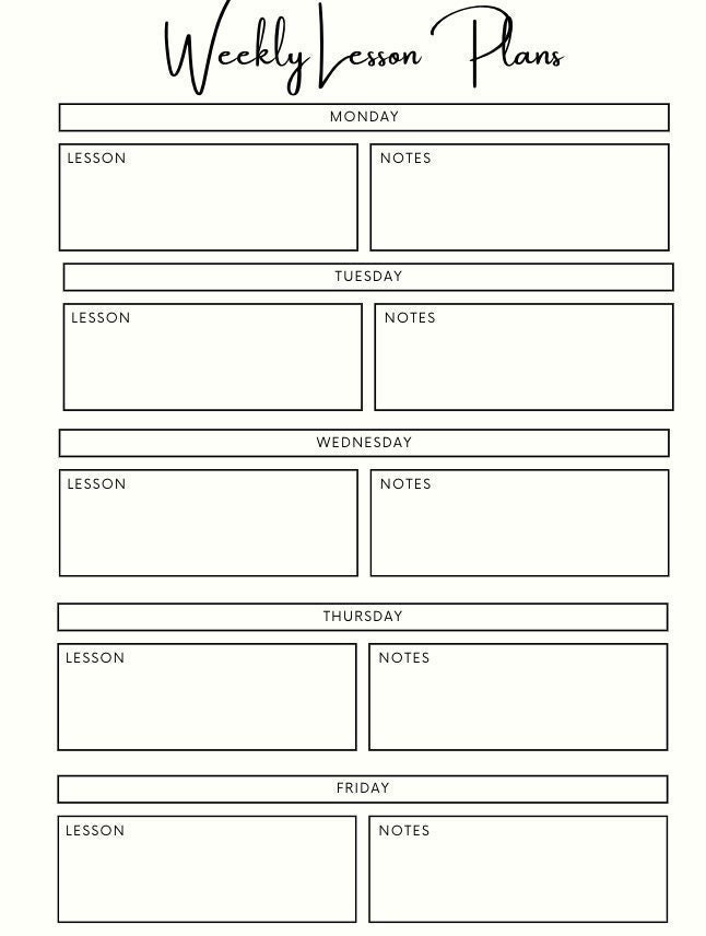 PRINTABLE Weekly Lesson Plan Template PDF, Minimalistic Lesson Plan ...