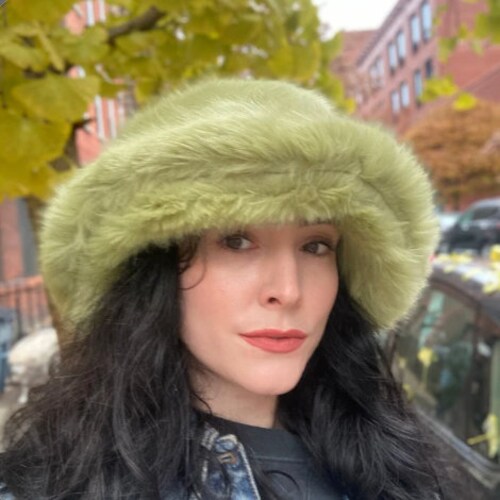 green fur bucket hat