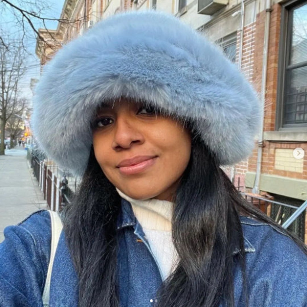 Baby Blue Faux Fur Fluffy Bucket Hat Etsy