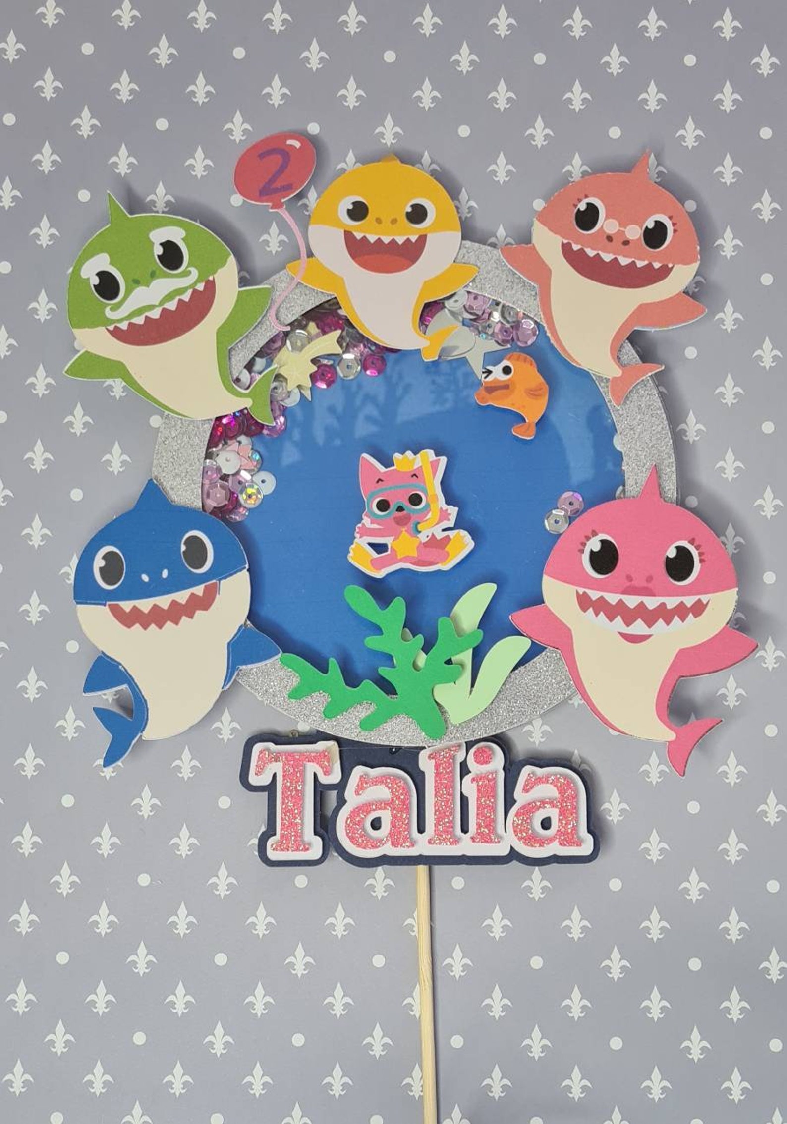 Large Layered 3D Baby shark Cake shaker topper Etsy