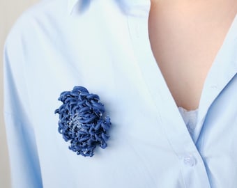 Denim Chrysanthemum Brooch: Handmade Fabric Flower Pin
