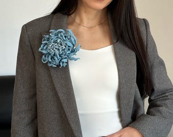 Denim decor Fabric Flower Brooch shoulder corsage Gift for mom her Large brooches for women