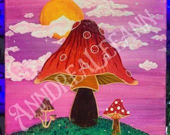 Mushroom Family original acrylic 12x12 inch painting