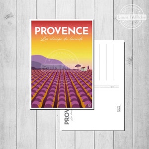 CARTE POSTALE Illustration PROVENCE "Les champs de lavande"