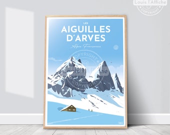 AFFICHE Illustration AIGUILLES D'ARVES "Alpes Françaises"