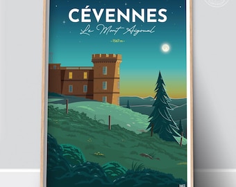POSTER Illustration CEVENNES "Mont Aigoual" - Summer night
