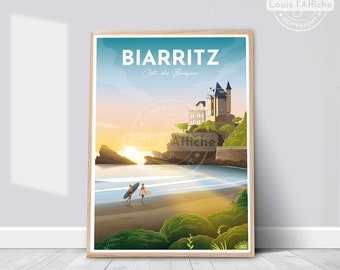 AFFICHE Illustration BIARRITZ "Côte des Basques"