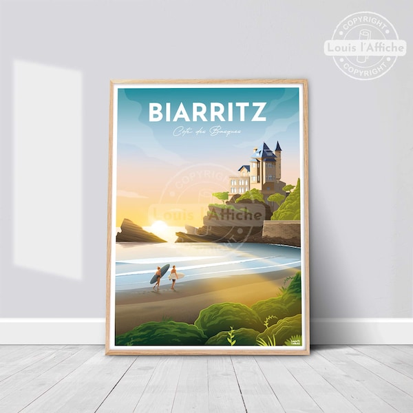 AFFICHE Illustration BIARRITZ "Côte des Basques"