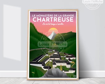 AFFICHE Illustration CHARTREUSE "Le Monastère de la Grande Chartreuse"