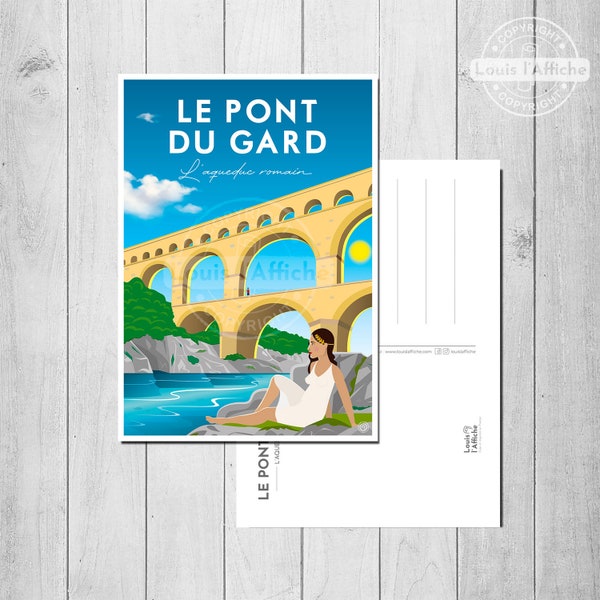 CARTE POSTALE Illustration Le Pont du Gard "L'aqueduc romain"