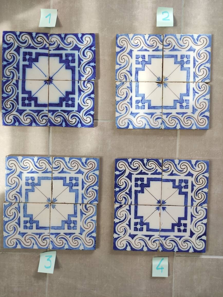 Ensemble de 4 Carrelages, Carreaux Français, Napoléon Iii, Carrelages Carreaux Français Desvres Four