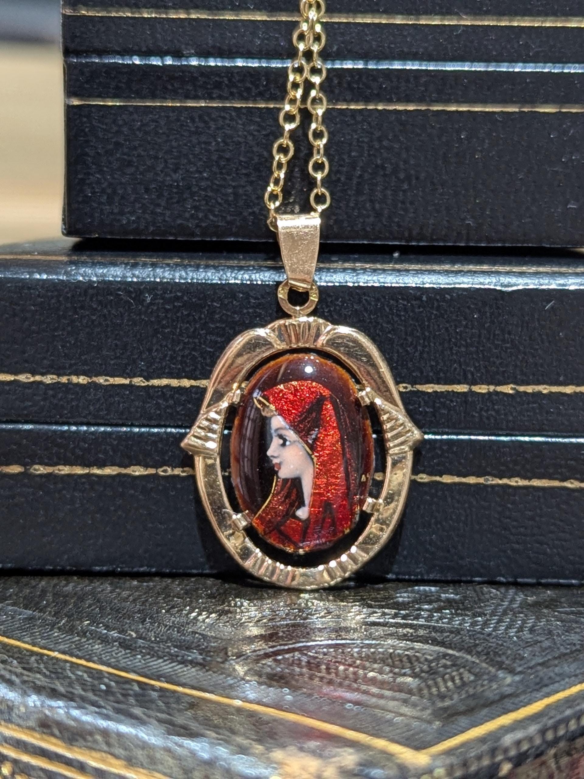 Vintage 18k Gold Limoges Enamel Pendant, 18k Gold French Enamel