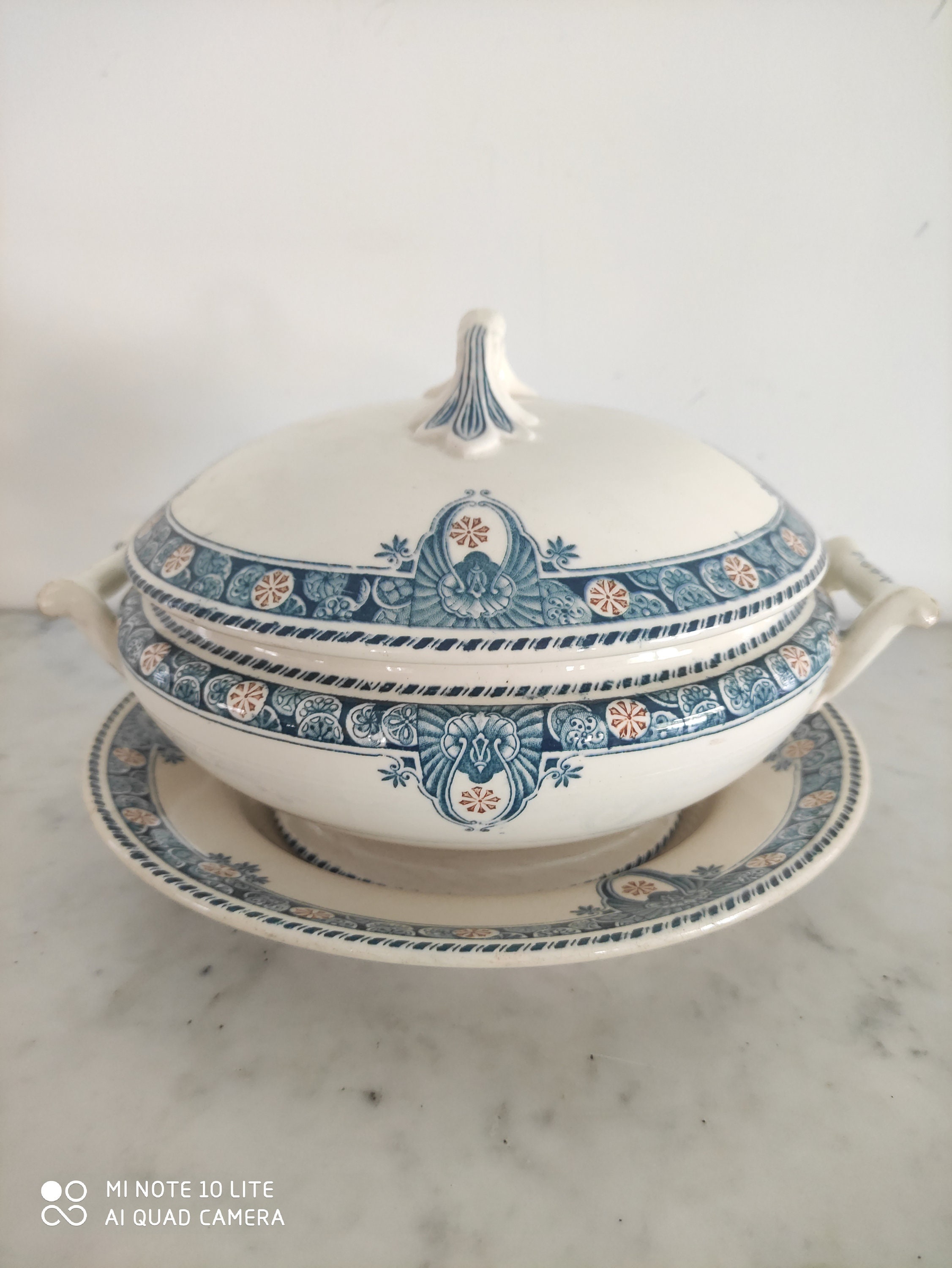 Antique Français, Soupière Longwy, Epoque Napoléon Iii, Longwy Terrine de Soupe Modèle Londres, Xix 