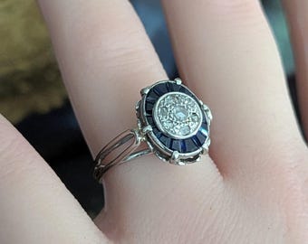 Bague Solitaire Art Déco Or Blanc 18k Avec Diamant Taille Rose - Circa 1930 - Taille 55 - Occasion
