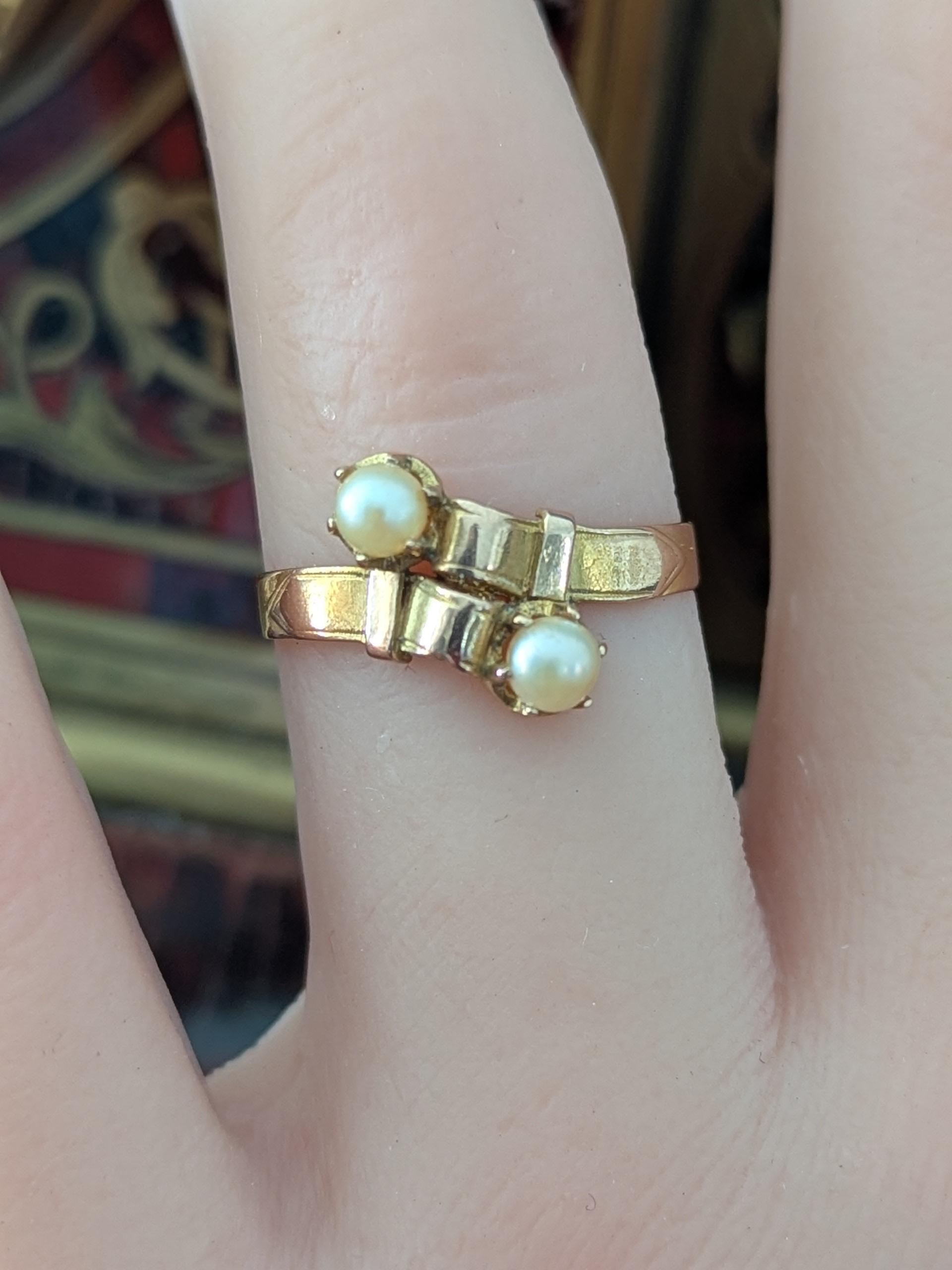 Bague Trilogie Napoléon III Perles Et Or 18K - Taille 57, Occasion Rare
