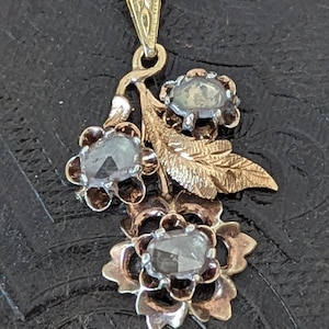 18k Gold & Diamond Pendant French 18k French Rose Cut Diamond Flower Pendant Georgian Pendant Diamond 18k Georgian Diamond Pendant Floral