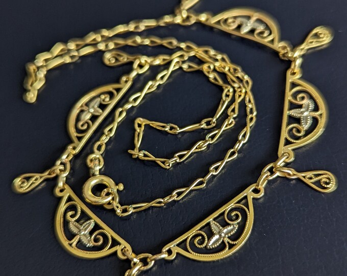 French Art Nouveau Drapery Necklace Gold Filled Filigree French Art ...