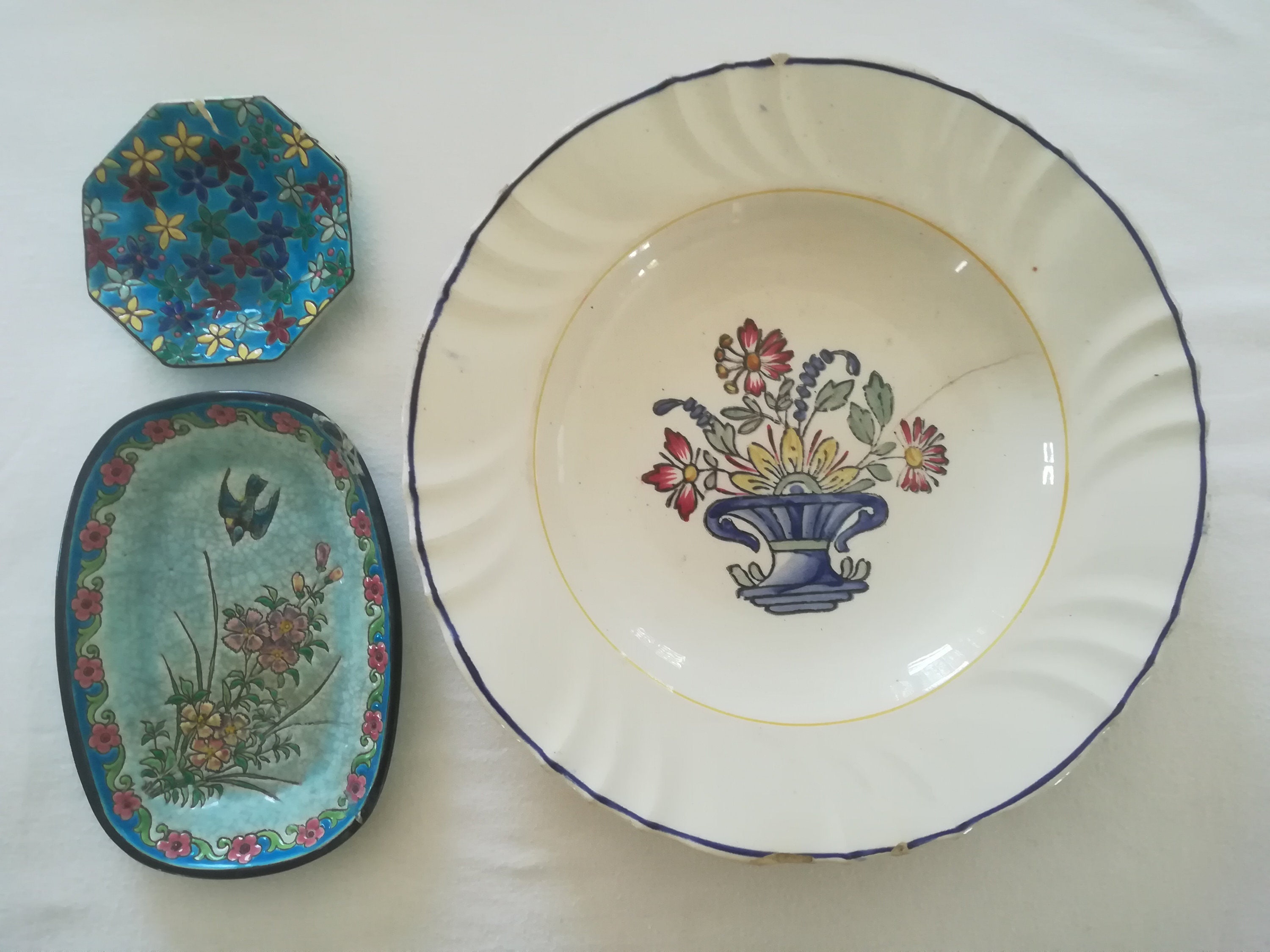 Lot de 3 Longwy Très Anciennes Grande Assiette, Vide Poche, Petite Assiette