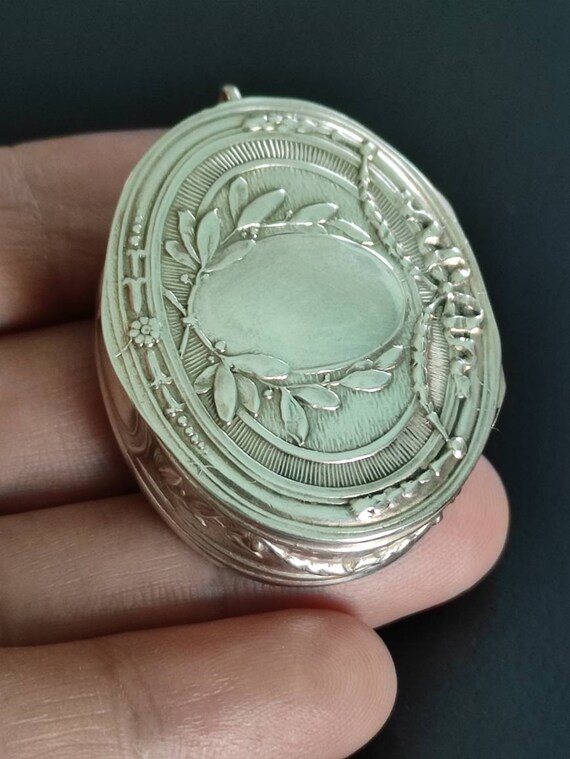 Antique Pill Box Locket Pendant Locket Silver & Verme… Gem