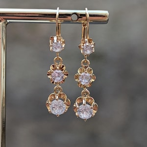 Brincos de ouro maciço 18K, brincos pendurados franceses, brincos pendurados franceses 18K, brincos pendurados vitorianos 18K