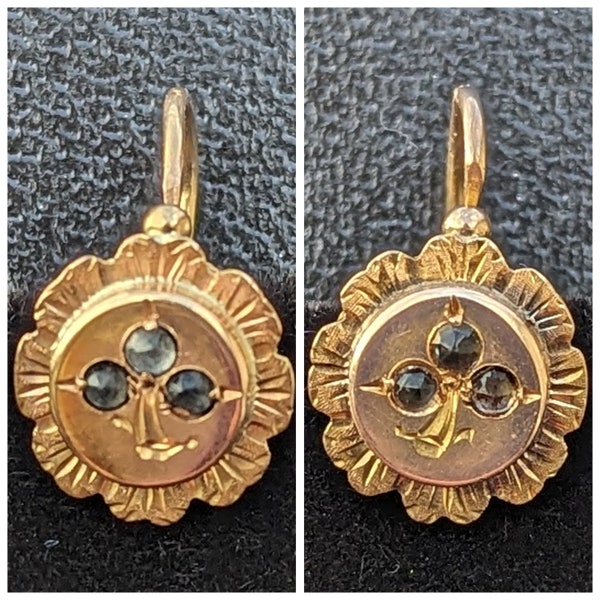 Or 18K Boucles Oreilles Dormeuses Françaises Victorienne Bijoux XIX Belle Epoque Earring French Sleeper Earrings 18k Gold Victorian Earring