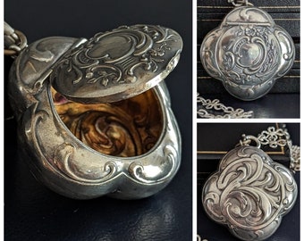 Art Nouveau French pillbox pendant powder box pendant Silver French Silver powder pot pendant locket pillbox locket Pendant Jugendstil