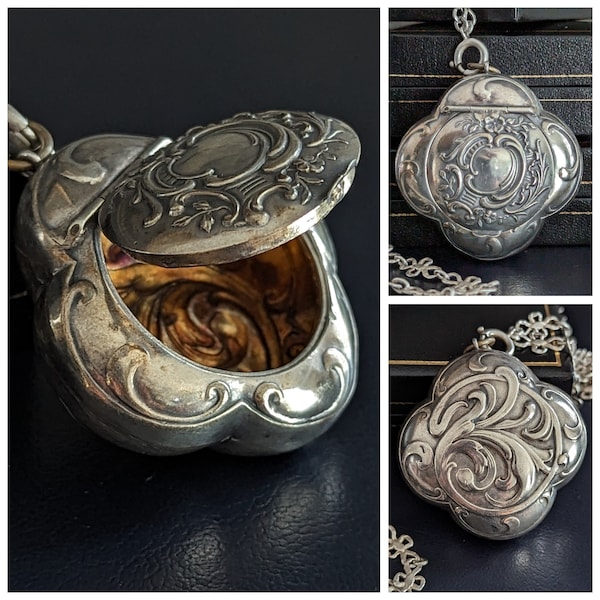 Art Nouveau French pillbox pendant powder box pendant Silver French Silver powder pot pendant locket pillbox locket Pendant Jugendstil