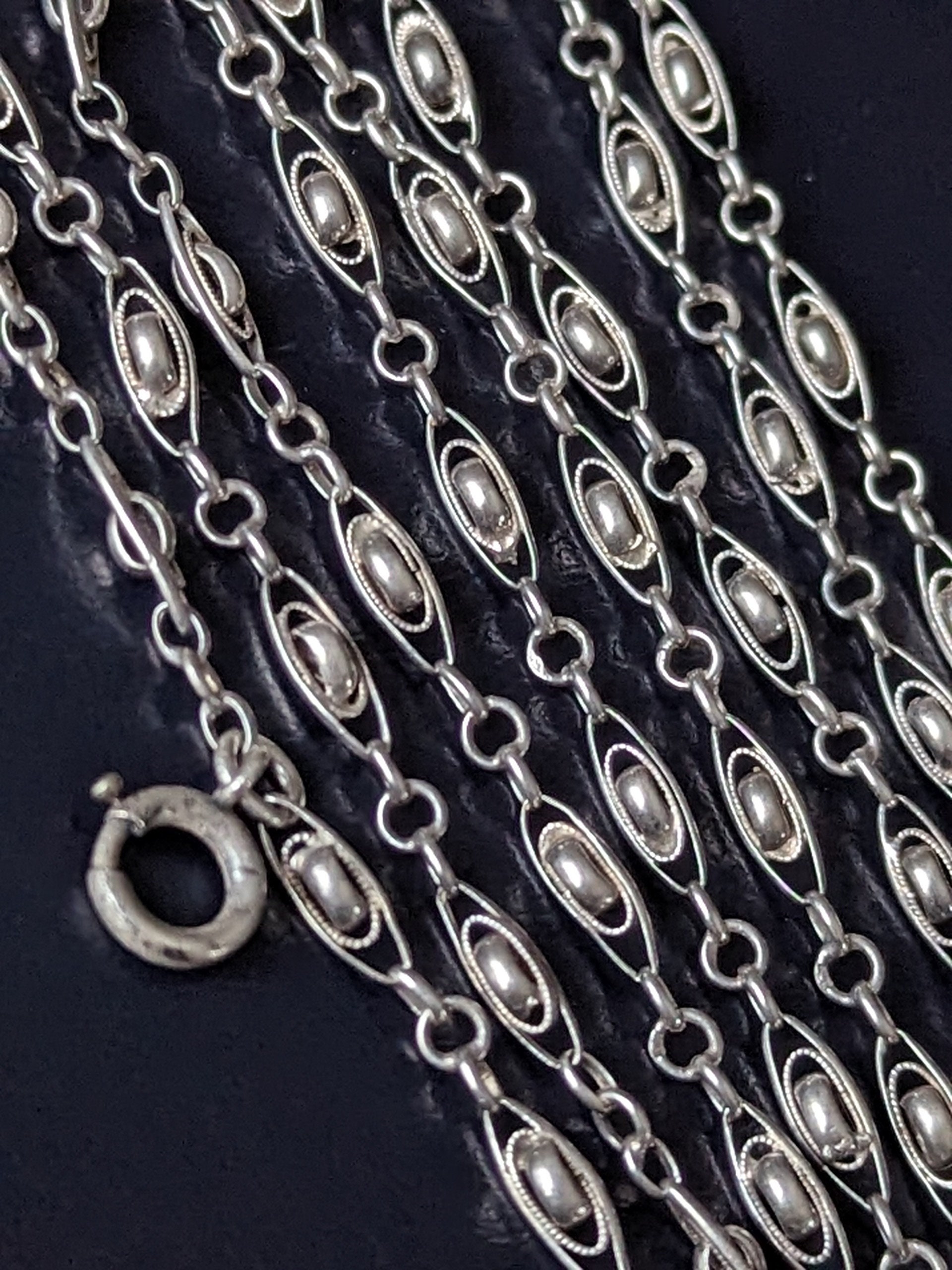 Collier Sautoir Vintage Filigrane Argent Perles Murano Années 50 - Occasion