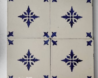 A set of 4 tiles, French tiles, Napoleon III, tiles, rare French tiles from Desvres Fourmaintraux, Antique Tiles