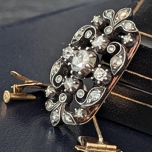 18K ゴールド ダイヤモンド ビクトリア朝 ブローチ ペンダント 18K ゴールド & シルバー ダイヤモンド ペンダント ジョージアン ブローチ 18K フレンチ ジョージアン ブローチ ペンダント Gold18k