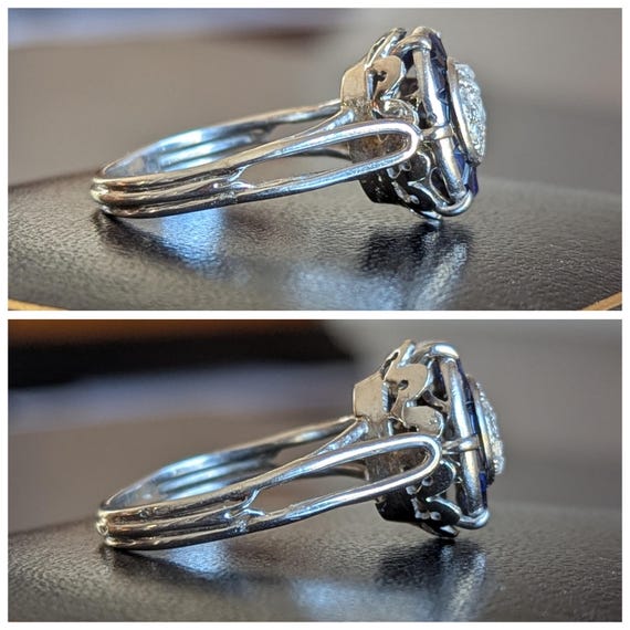 Bague Antique En Or 18k Avec Pierre Bleue Et Diamants Roses - Taille 49, Circa 1920 - Occasion