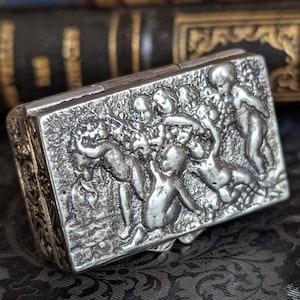 Old Silver Pillbox Cherub & Mascaron Motif Silver Box Decorated Cherubs Sun King Old Silver Pillbox Angel Decor Pillbox Motif XIX