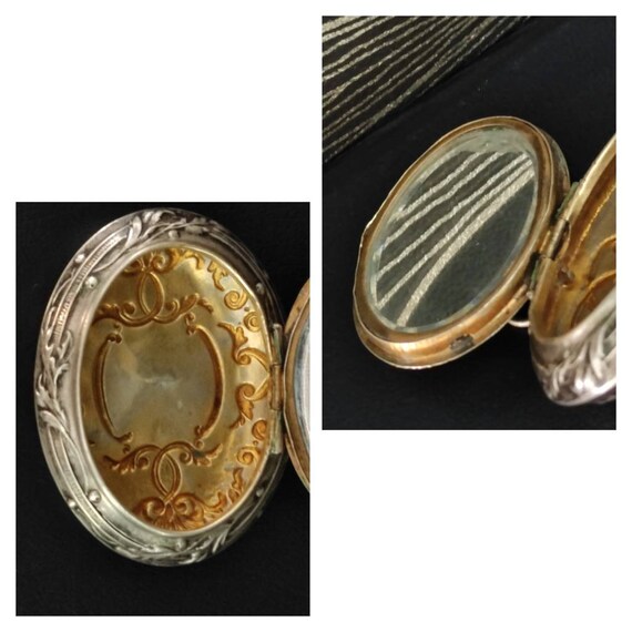 Silver Art Nouveau French powder compact pendant pill… - Gem