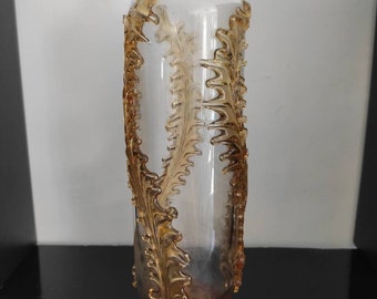 Blown glass vase, old orange vase, decorative vase, decorative bottle/ Old transparent bottle vase in blown glass,Bottle vase deco