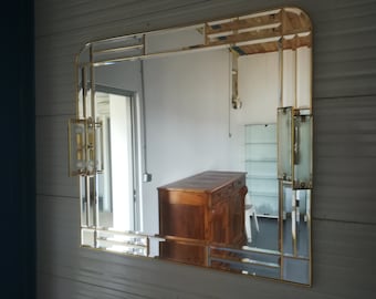 Vintage Large Bevelled Wall Mirror/ Grand Mirror Mural Biseauté Style Art Deco/