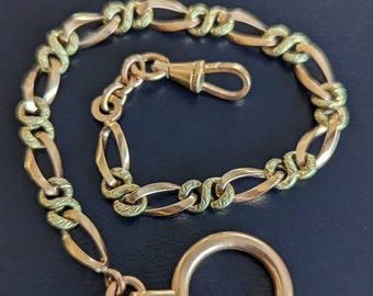 Watch Chain Chaine de Garde Bracelet Belle Epoque Edwardian Gold Filled 2 Tone French Edwardian Watch Chain Dog Clip Clasp Bracelet