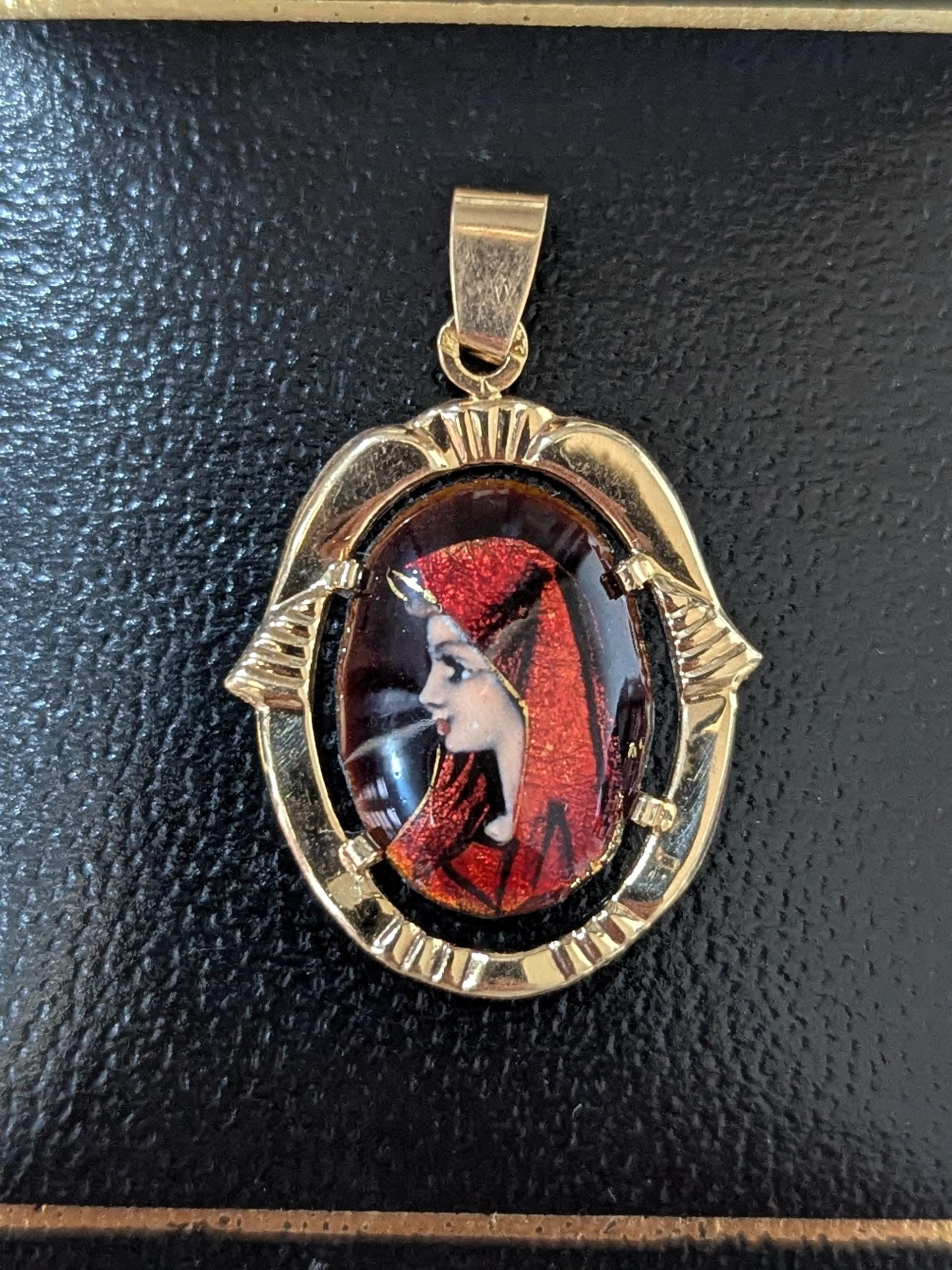 Vintage 18k Gold Limoges Enamel Pendant, 18k Gold French Enamel
