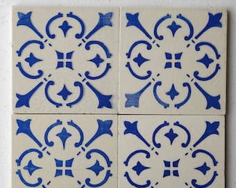 Set of 4 tiles, French tiles, Napoleon III, tiles, rare French tiles of Vitry, Ancient, Antique French Tiles,