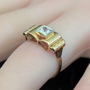 French Tank Ring 18k Solid Gold Antique Ring 40s 18k Solid Gold Ring with Stone French Art Deco Tank Ring 18k