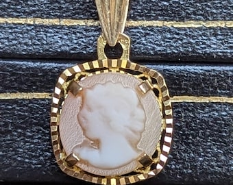 Pendentif XXL Vintage Or 18k Avec Camée - Buste De Femme Sur Pierre Dure