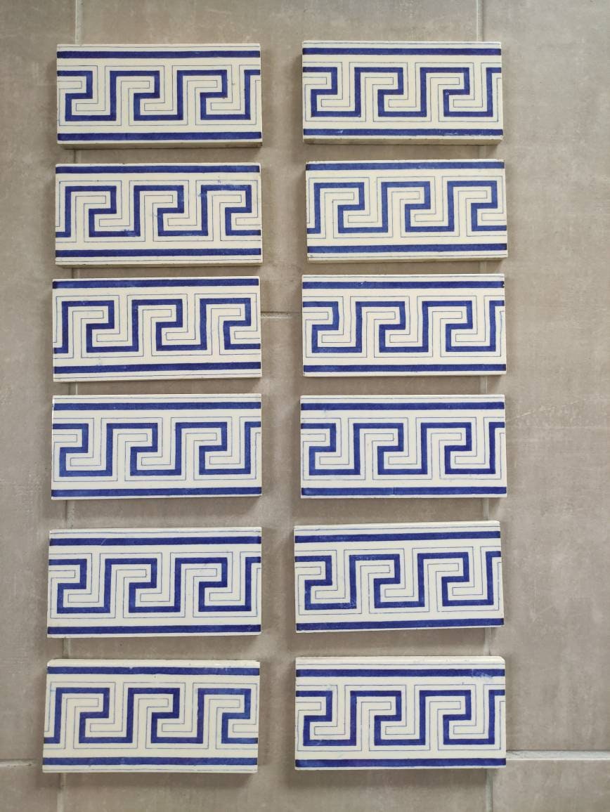 Antique French Gien Frieze Tiles, Ensemble 12 Frise Carrelage | Carreaux Français, Napoléon Iii, Anc