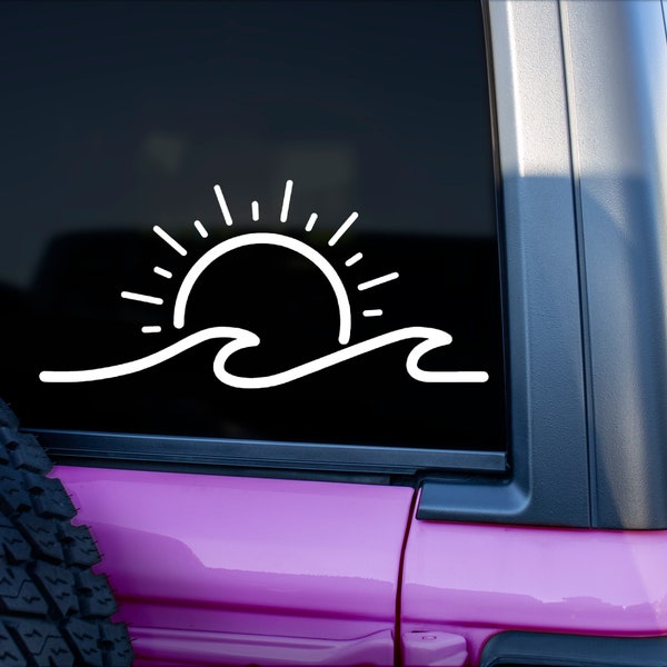 Wave Beach Sun Vinyl Decal | Yeti Cups Laptops Cars