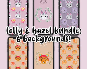Animal Crossing Lolly and Hazel Phone Backgrounds Bundle - 6 Handpainted Watercolour Wallpapers for iPhone & Android - Instant Download