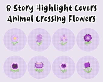 8 Purple Flower IG Story Highlight Covers - Animal Crossing Spring Summer - Flowers Plants Gingham - ACNH Instagram