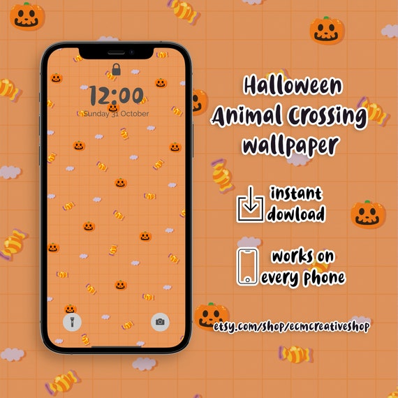 Halloween Jack Animal Crossing Lock Screen Background - Pumpkins Halloween Wallpaper for Smartphone - iPhone Android - Instant Download